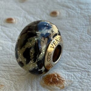 MURANO ITALY |Venetiaurum Collection Black Charm Glass Bead 925 Sterling Silver